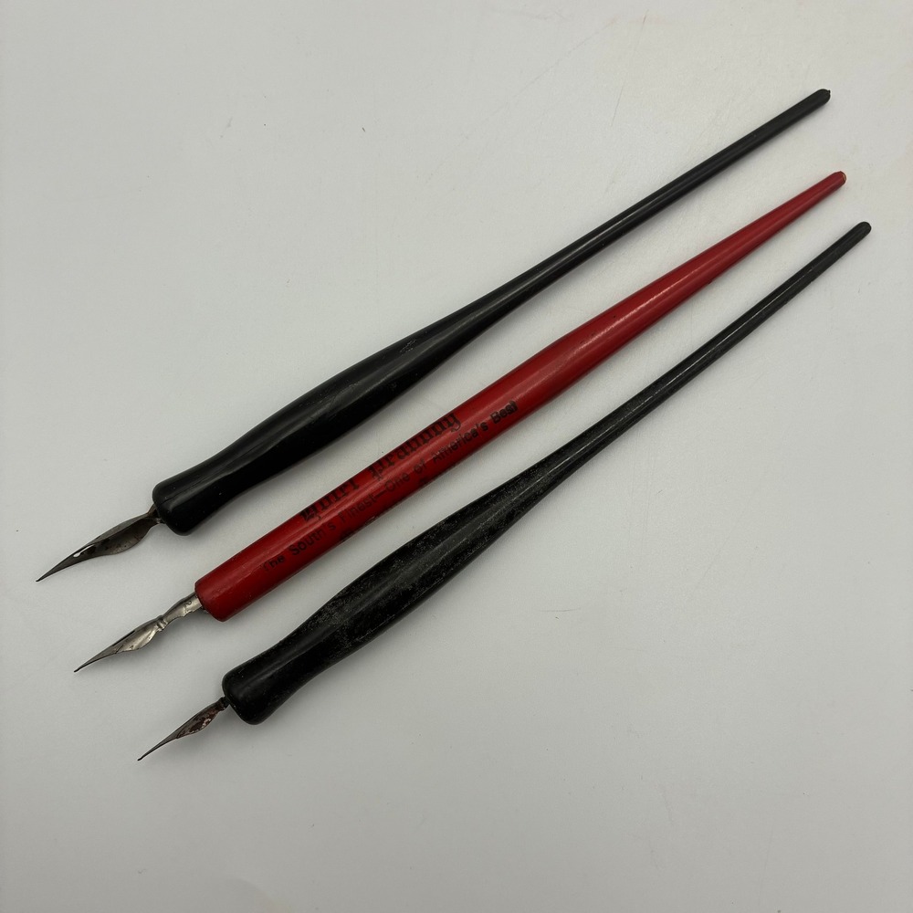 Vintage Hotel Peabody Memphis Dip Pen Set Calligraphy Nib Holders 3pc Red Black